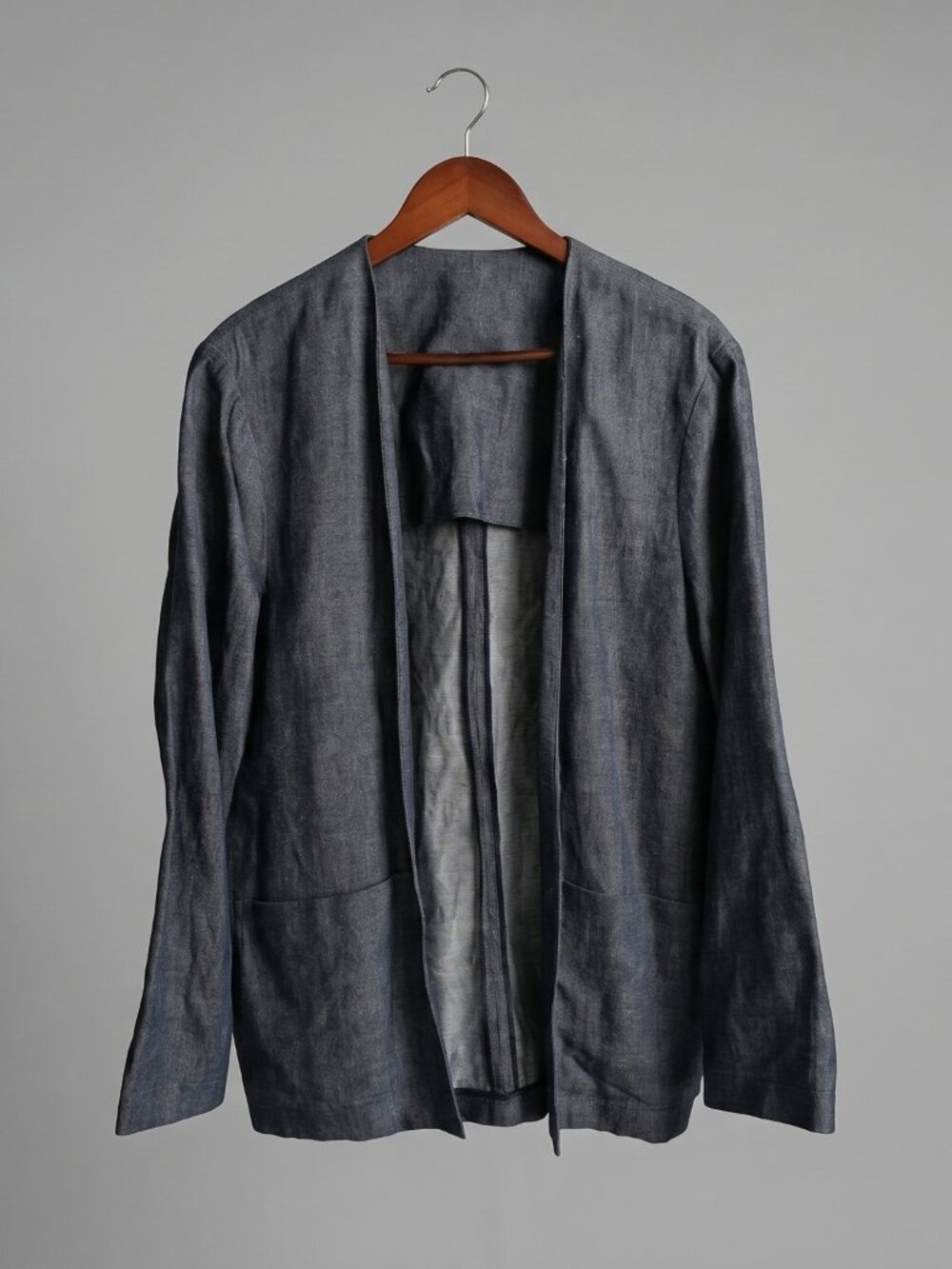 COS Collarless Navy Denim Blazer size 40R